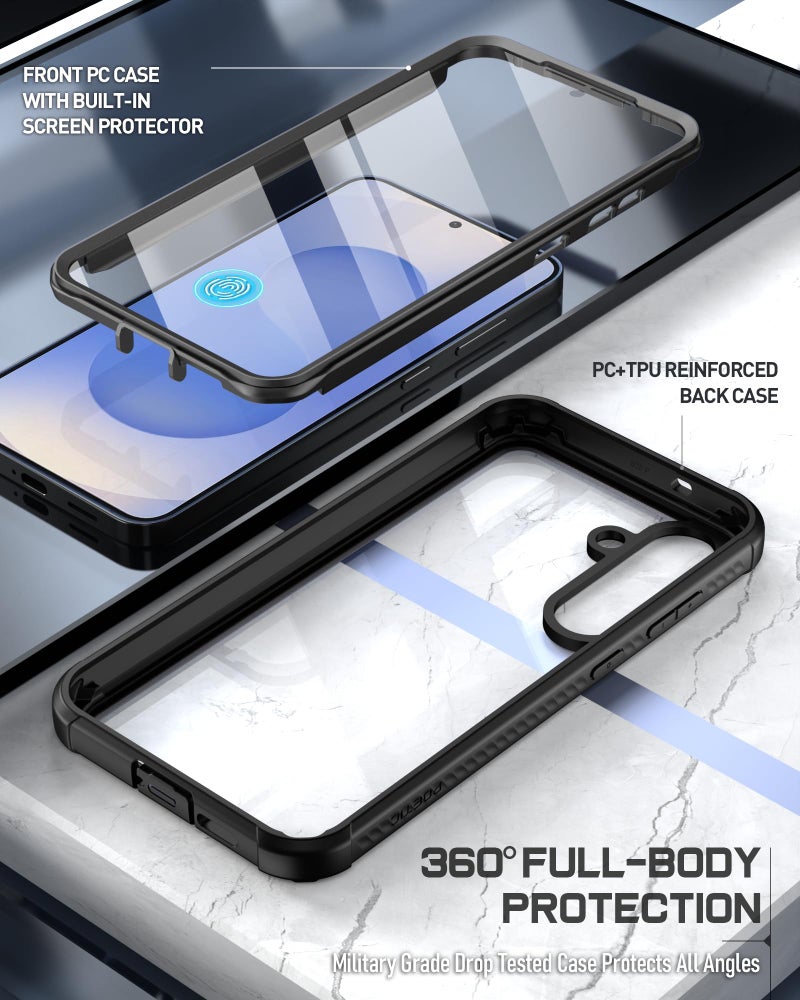 Poetic Guardian Case for Samsung Galaxy S25 5G 6.2 "(2025) [20 FT Mil-Grade Drop Tested], Built-in Screen Protector [Work with Fingerprint ID], Full Body Rugged Shockproof Case, Black/Clear - Image 4