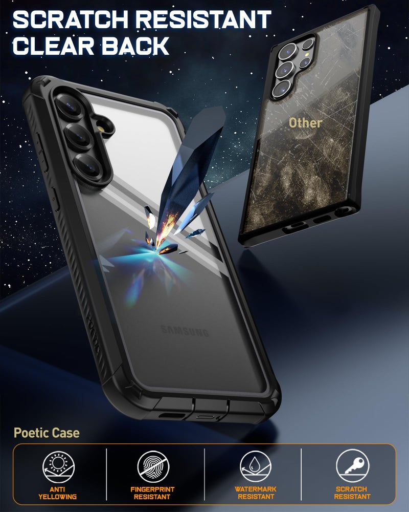 Poetic Guardian Case for Samsung Galaxy S25 5G 6.2 "(2025) [20 FT Mil-Grade Drop Tested], Built-in Screen Protector [Work with Fingerprint ID], Full Body Rugged Shockproof Case, Black/Clear - Image 2
