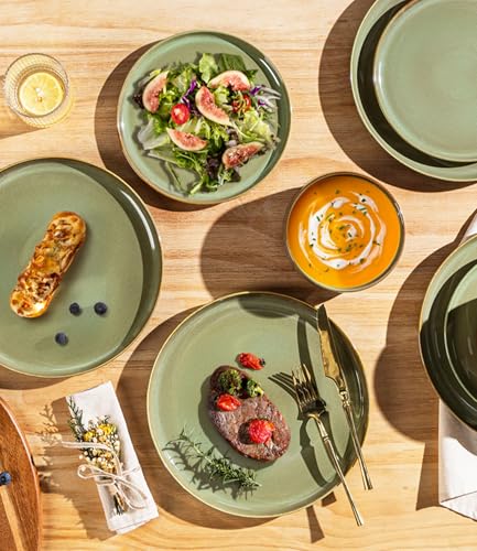 TheTerra Ceramic Dinnerware Sets for 6, 18 Pieces Handmade Reactive Glaze Plates and Bowls Set, Scratch Resistant Dish Set, Oven & Microwave & Dishwasher Safe, Sage Umber - Image 3