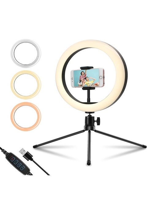 Padom Dimmable Selfie 10" LED Desk Ring Light with Tripod Stand & Phone Holder & Remote for Live Streaming, TikTok Photography, iOS and Android Smartphone with 3 Light Modes 10 Brightness Level