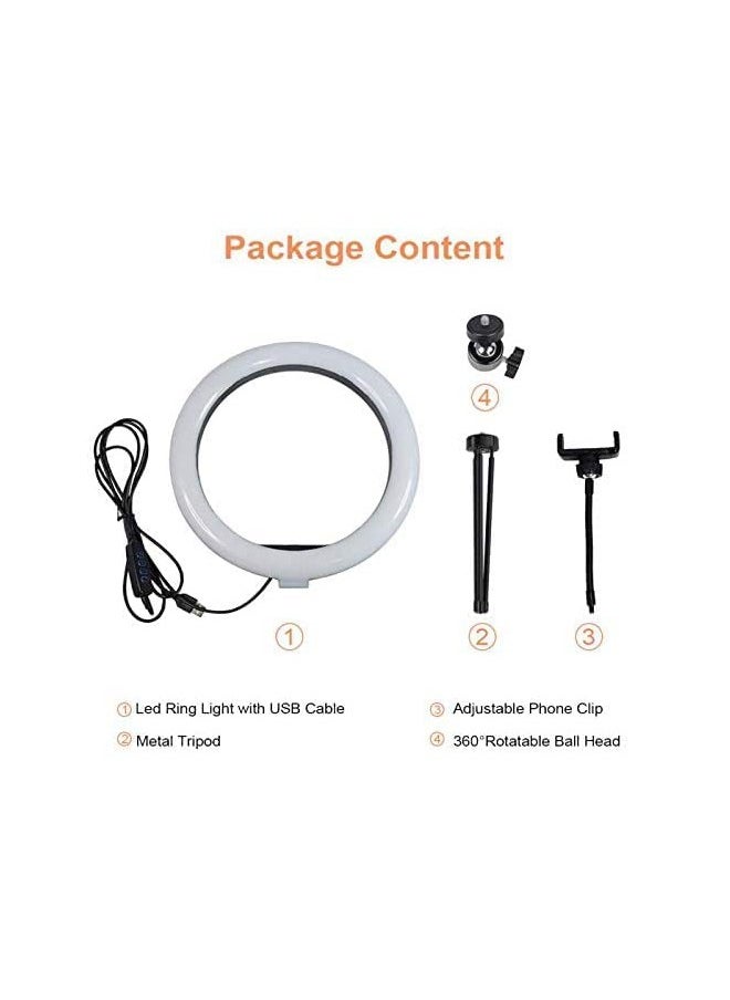 PADOM مصباح حلقة مكتب LED قابل للتعتيم مقاس 10 بوصات من Padom مع حامل ثلاثي القوائم وحامل هاتف وجهاز تحكم عن بعد للبث المباشر وتصوير TikTok والهواتف الذكية iOS وAndroid مع 3 أوضاع إضاءة و10 مستويات سطوع  - Image 3
