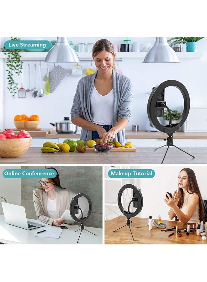 Padom Dimmable Selfie 10" LED Desk Ring Light with Tripod Stand & Phone Holder & Remote for Live Streaming, TikTok Photography, iOS and Android Smartphone with 3 Light Modes 10 Brightness Level