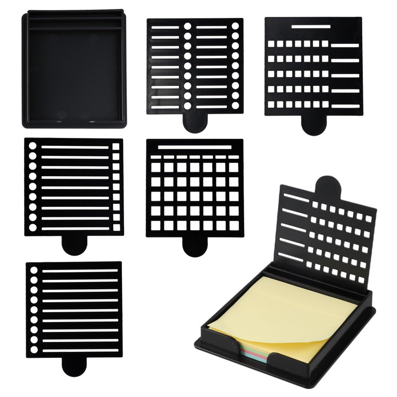 Framad Sticky Note Stencil and Holder with Five Different Stencil, Black Reusable 3x3 Inch Post It Note Organizer for Desk - Image 1