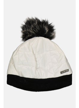 Women Quilted Pom Pom Beanie, Black