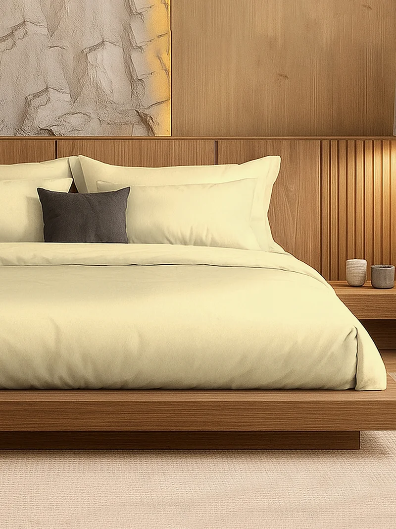 مالبيري ليفينج King Fitted Bedsheet Set-300 TC Silken Berry Art Silk Satin. 1 Sheet 180x200x30 cm / 2 Pillow Covers: 50x75 cm - Beige