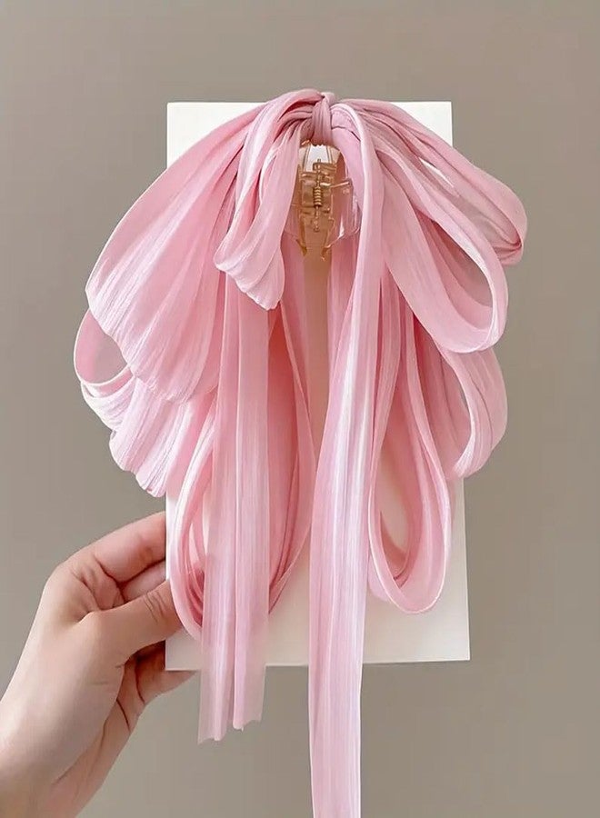 Ashkash 1pc Elegant Large Bow Hair Claw Clip - Sweet French Style, Solid Color Chiffon Fabric with Flowing Ribbon Tail, Perfect for Half-Up Hairstyles & Enhancing Volume - Chic and Gentle on Hair Accessories,Fabric Bow Clip, Cute Hair Clips - Image 4