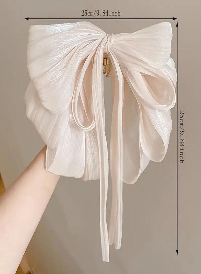 Ashkash 1pc Elegant Large Bow Hair Claw Clip - Sweet French Style, Solid Color Chiffon Fabric with Flowing Ribbon Tail, Perfect for Half-Up Hairstyles & Enhancing Volume - Chic and Gentle on Hair Accessories,Fabric Bow Clip, Cute Hair Clips - Image 3