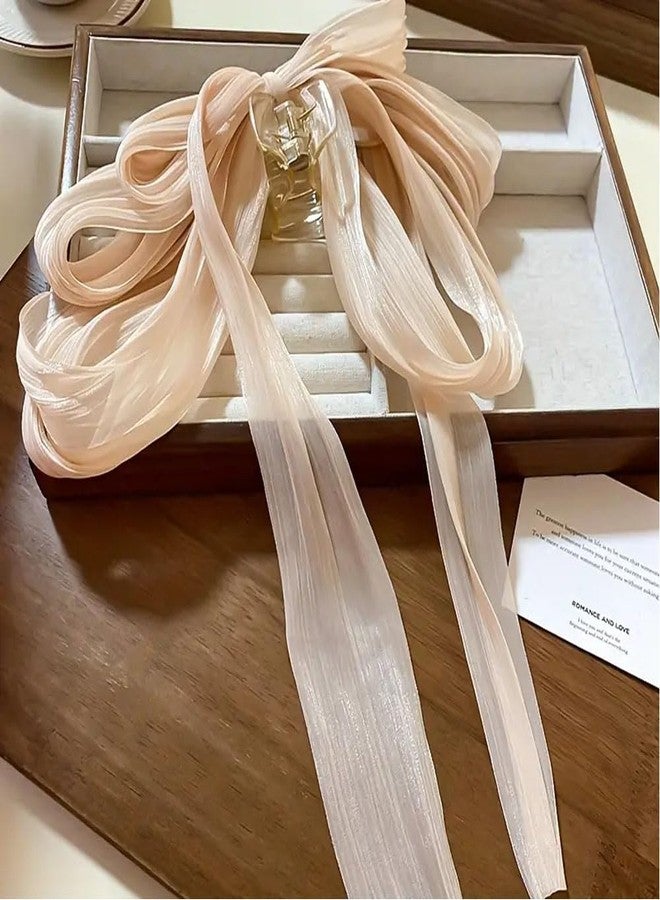 Ashkash 1pc Elegant Large Bow Hair Claw Clip - Sweet French Style, Solid Color Chiffon Fabric with Flowing Ribbon Tail, Perfect for Half-Up Hairstyles & Enhancing Volume - Chic and Gentle on Hair Accessories,Fabric Bow Clip, Cute Hair Clips - Image 5