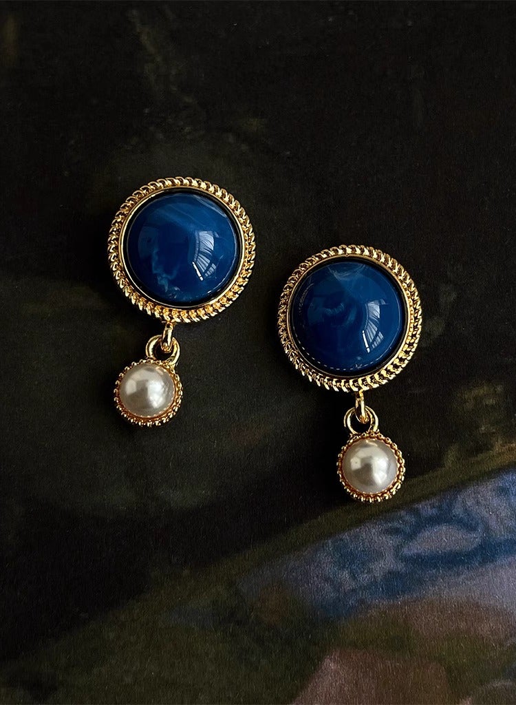 Danube Blue Vintage Pearl Earrings – French Palace-Inspired Elegance - Image 1