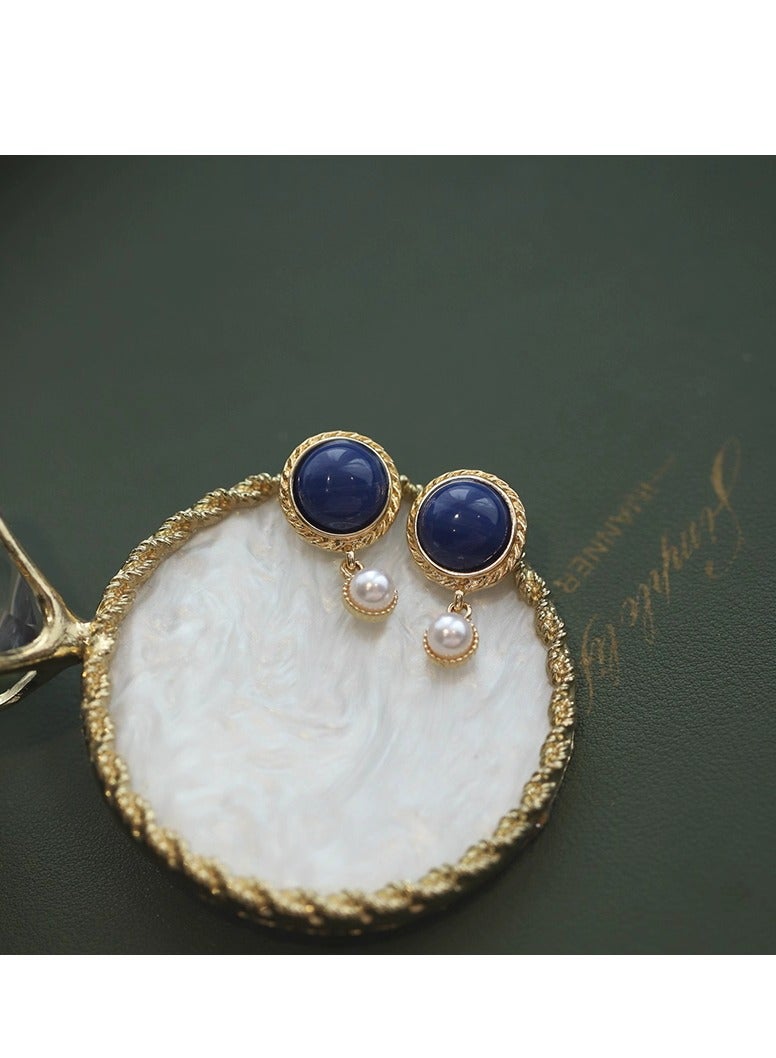 Danube Blue Vintage Pearl Earrings – French Palace-Inspired Elegance - Image 2