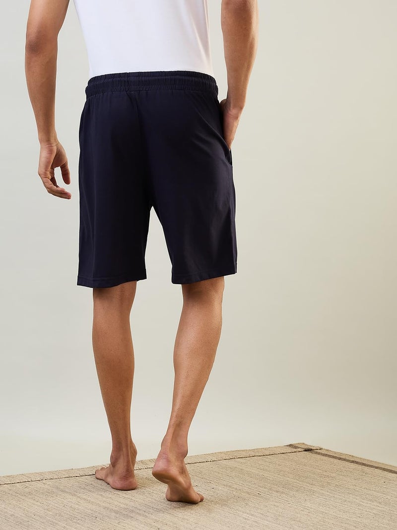 Raymond SleepZ Men Regular Fit Solid Pattern Cotton Polyester Blend Shorts Dark Blue - Image 4
