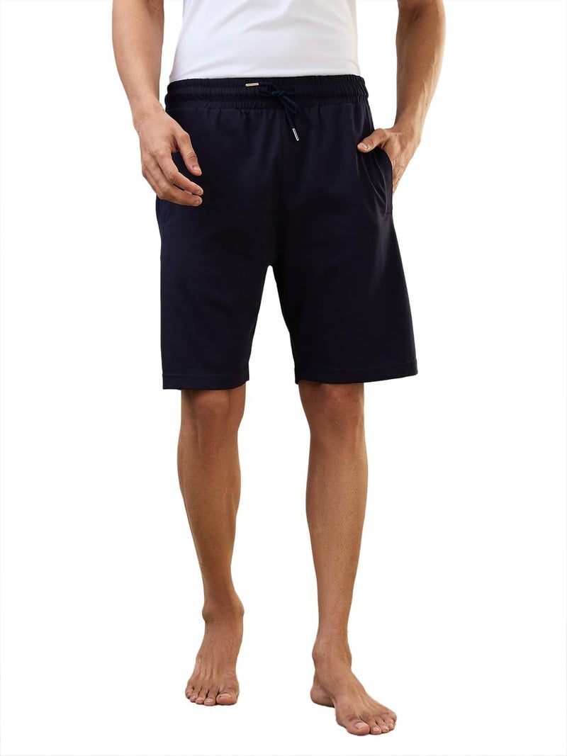 Raymond SleepZ Men Regular Fit Solid Pattern Cotton Polyester Blend Shorts Dark Blue - Image 1