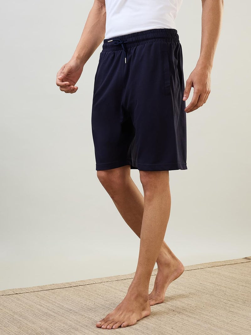 Raymond SleepZ Men Regular Fit Solid Pattern Cotton Polyester Blend Shorts Dark Blue - Image 2