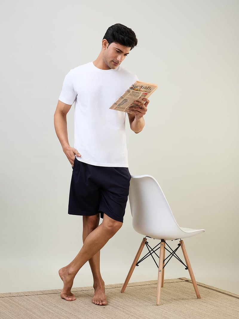 Raymond SleepZ Men Regular Fit Solid Pattern Cotton Polyester Blend Shorts Dark Blue - Image 5