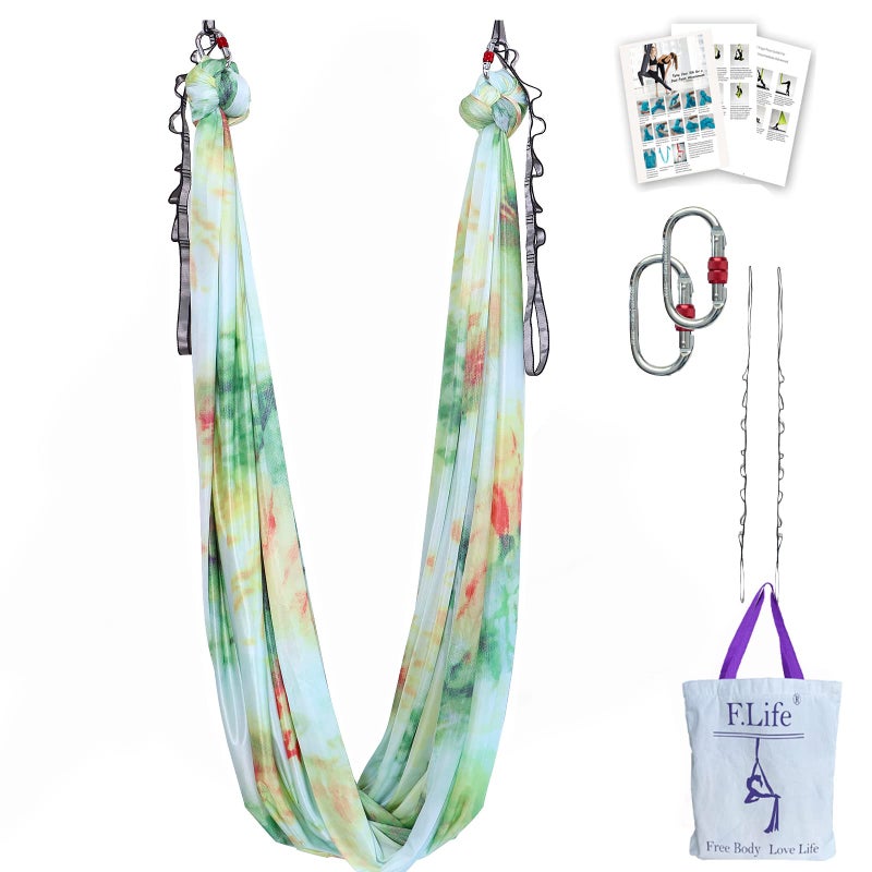FLife Aerial Yoga Hammock 55 yards Premium Aerial Silk Fabric Yoga Swing for Antigravity Yoga Inversion Include Daisy ChainCarabiner and Pose Guide Peacock Green