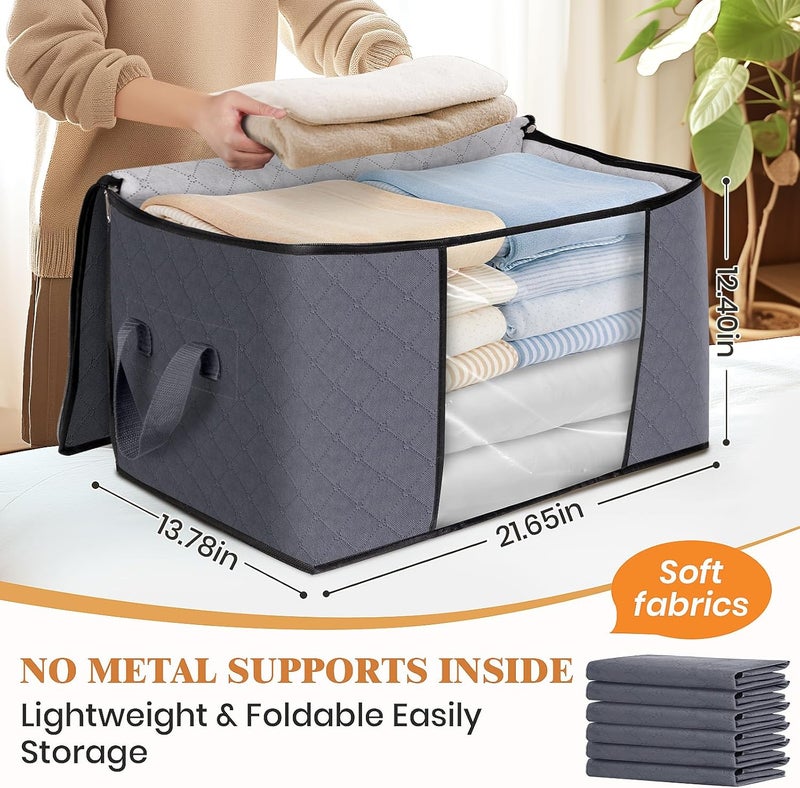 Fab totes 10 Pack Clothes Storage, Foldable Thick Fabric Blanket Storage Bags, Containers for Organizing Bedroom, Closet, Clothing, Comforter,Closet Organization with Handle,Grey - Image 2