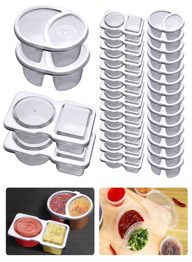 JOBVERT 32 Sets Double Compartment Condiment Container, Disposable 2 Compartment Snack Containers with Lids, Reusable Plastic Double Condiment Containers for Salad, Sampling, Dipping Sauce，Travel Snack - Image 1