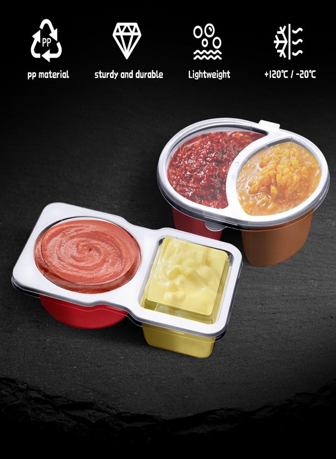JOBVERT 32 Sets Double Compartment Condiment Container, Disposable 2 Compartment Snack Containers with Lids, Reusable Plastic Double Condiment Containers for Salad, Sampling, Dipping Sauce，Travel Snack - Image 4