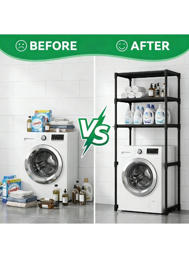 CKIKH three-tier freestanding storage racks can be placed above toilets or washing machines. These space-saving organizers are strong, sturdy, and durable, suitable for use in bathrooms, laundry rooms, homes, and offices. - Image 3
