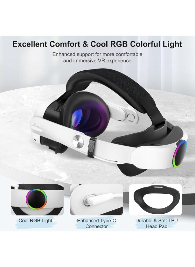 Head Strap with Battery Compatible with Meta/Quest 3/Quest 3S, 10000mAh Fast Charging Battery Pack Extend 8H Playtime, RGB Light Adjustable Elite Strap Enhanced Support  Balance in VR - Image 4