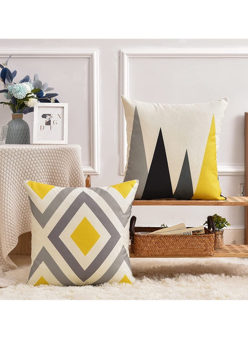 SYOSI 4 Pcs Pillow Covers Decorative Geometric Yellow Grey Modern Pattern Cotton Polyester Square Pillow Cushion Case 18 x 18 Inches  - Image 5