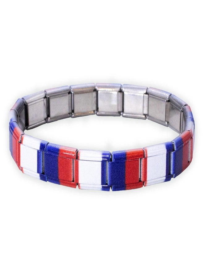 Fablinks Italian Charm Bracelet, 9mm Stainless Steel Flag Charms Link Bracelets for Women, Expandable Stretch Modular Country Jewelry for Men (France) - Image 1