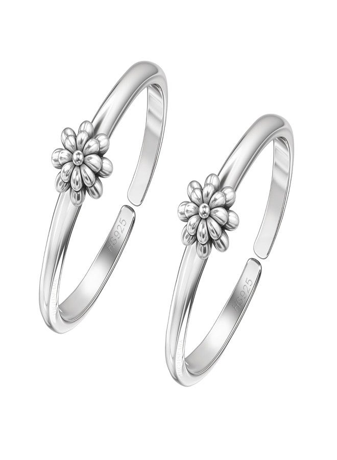 HighSpark 92.5 Sterling Silver Toe Rings for Women | 92.5 Sterling Silver Adjustable Contemporary Style & Stunning Shine | Lovely Gift - Flower - Image 1