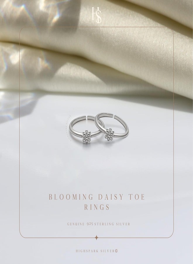 HighSpark 92.5 Sterling Silver Toe Rings for Women | 92.5 Sterling Silver Adjustable Contemporary Style & Stunning Shine | Lovely Gift - Flower - Image 3