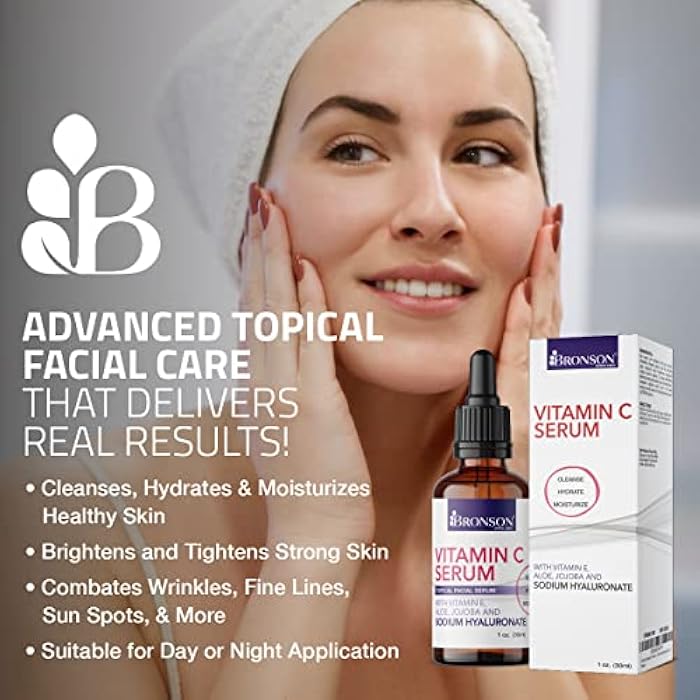 Bronson Vitamin C Serum for Face, Anti Aging Facial Serum with Premium Hyaluronic Acid, Vitamin E, Aloe & Jojoba, Hydrating & Brightening Serum for Dark Spots, Fine Lines and Wrinkles 1 oz. - Image 4