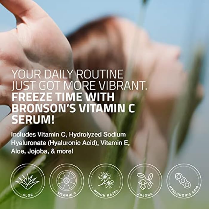 Bronson Vitamin C Serum for Face, Anti Aging Facial Serum with Premium Hyaluronic Acid, Vitamin E, Aloe & Jojoba, Hydrating & Brightening Serum for Dark Spots, Fine Lines and Wrinkles 1 oz. - Image 3