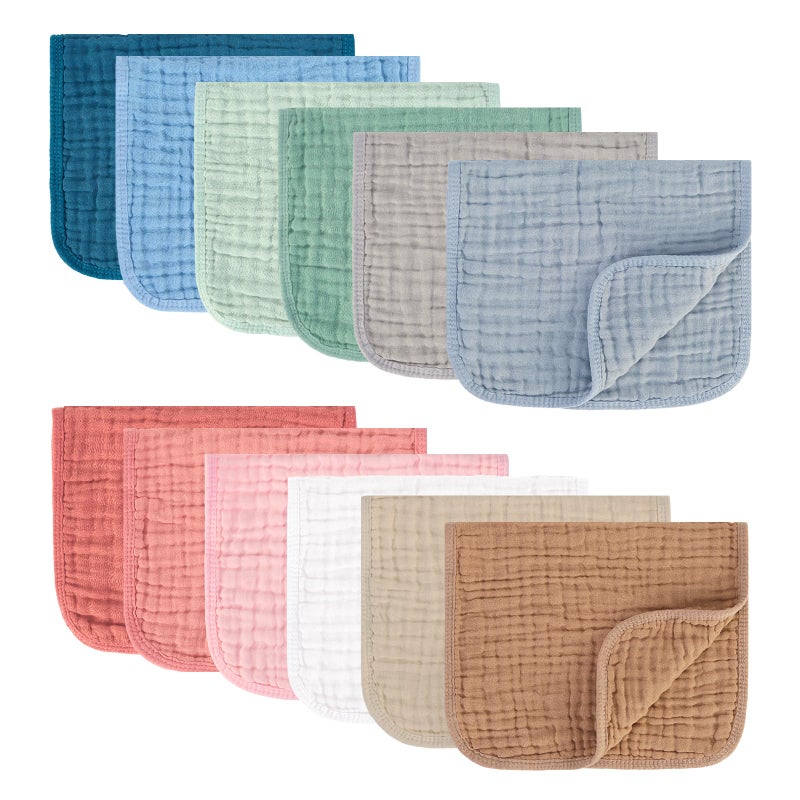 MIGIOL Muslin Burp Cloths 100% Cotton Pack of 12. Soft, Gentle & Absorbent Baby Burp Cloths for Baby Girl & Boys.(Mixed Color 12 Pieces) - Image 1