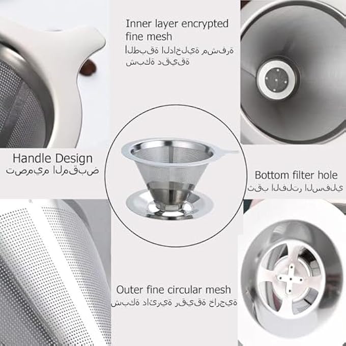 Gerui Paperless Pour Over Coffee Maker 304 Stainless Steel Coffee Filter Pour Over DripperSuitable For 12 CupsGrid Design Of Manually Reusable Conical Filters - Image 3