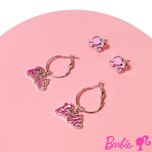 LUV HER Barbie Hypoallergenic Earrings for Girls - Hot Pink Stud Earrings & Fishhook Drop Earring Set with Charms - One Size Fits Most - Barbie Accessories for Girls Ages 4+ - Image 4