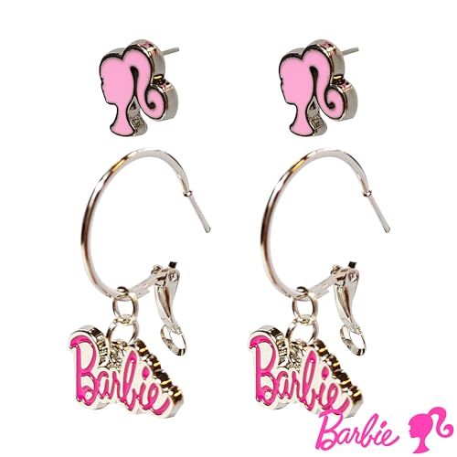 LUV HER Barbie Hypoallergenic Earrings for Girls - Hot Pink Stud Earrings & Fishhook Drop Earring Set with Charms - One Size Fits Most - Barbie Accessories for Girls Ages 4+ - Image 3
