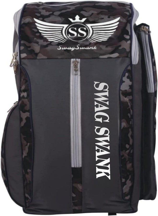 MRF SwagSwank Cricket Kit Bag, Full Size, Camouflage Pattern, Grey and Black - Image 1