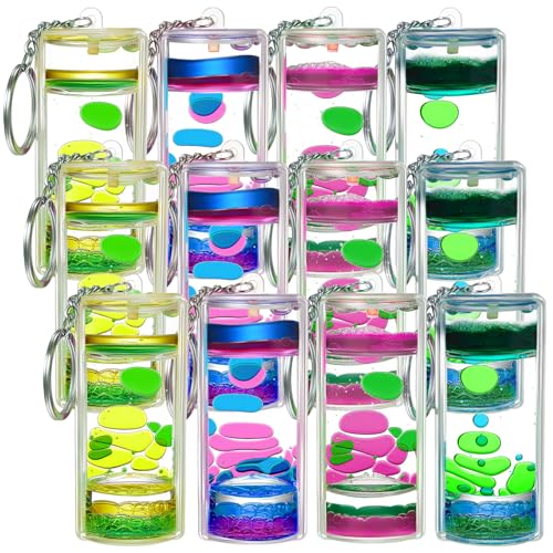 Equsion 12 Pcs Liquid Keychains Motion Bubbler Sensory Toys Liquid Timers End of Year Student Gifts Vibrant Color - Image 1