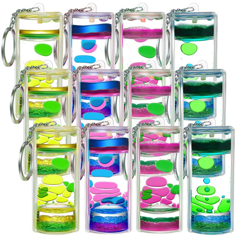 Equsion 12 Pcs Liquid Keychains Motion Bubbler Sensory Toys Liquid Timers End of Year Student Gifts Vibrant Color - Image 3
