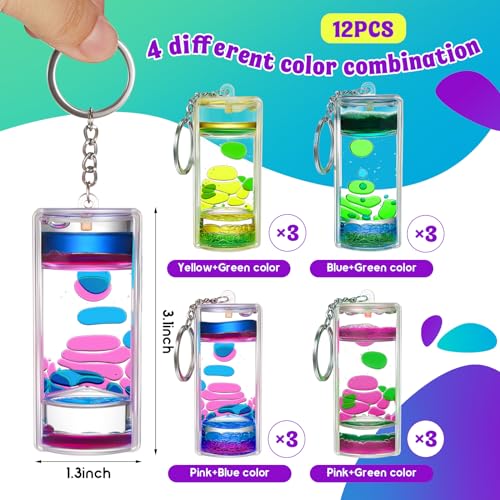 Equsion 12 Pcs Liquid Keychains Motion Bubbler Sensory Toys Liquid Timers End of Year Student Gifts Vibrant Color - Image 5