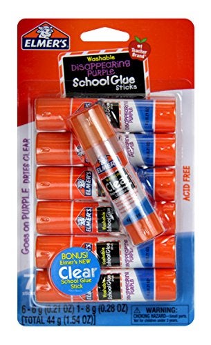Elmers Disappearing Purple 6g and Clear ReStick School Glue Sticks 8g Washable 6 Grams 7 Count
