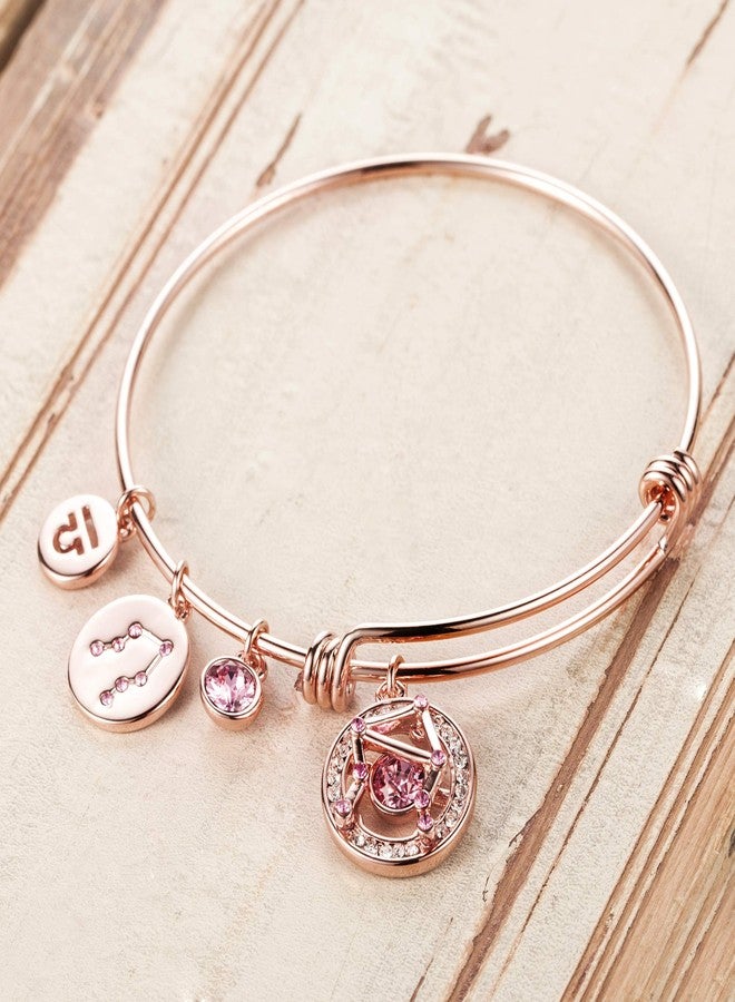 Leafael Superstar Libra Zodiac Expandable Bangle Bracelet Made with Premium Crystals Horoscope Constellation September October Birthstone Rosaline Pink Jewelry, Rose Gold Plated, 7" - Image 2