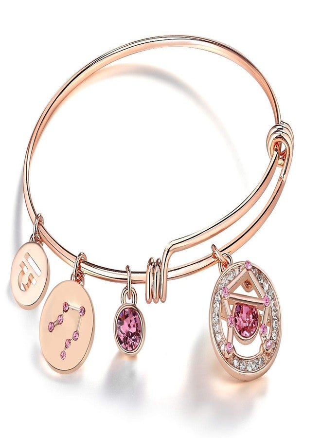 Leafael Superstar Libra Zodiac Expandable Bangle Bracelet Made with Premium Crystals Horoscope Constellation September October Birthstone Rosaline Pink Jewelry, Rose Gold Plated, 7" - Image 1