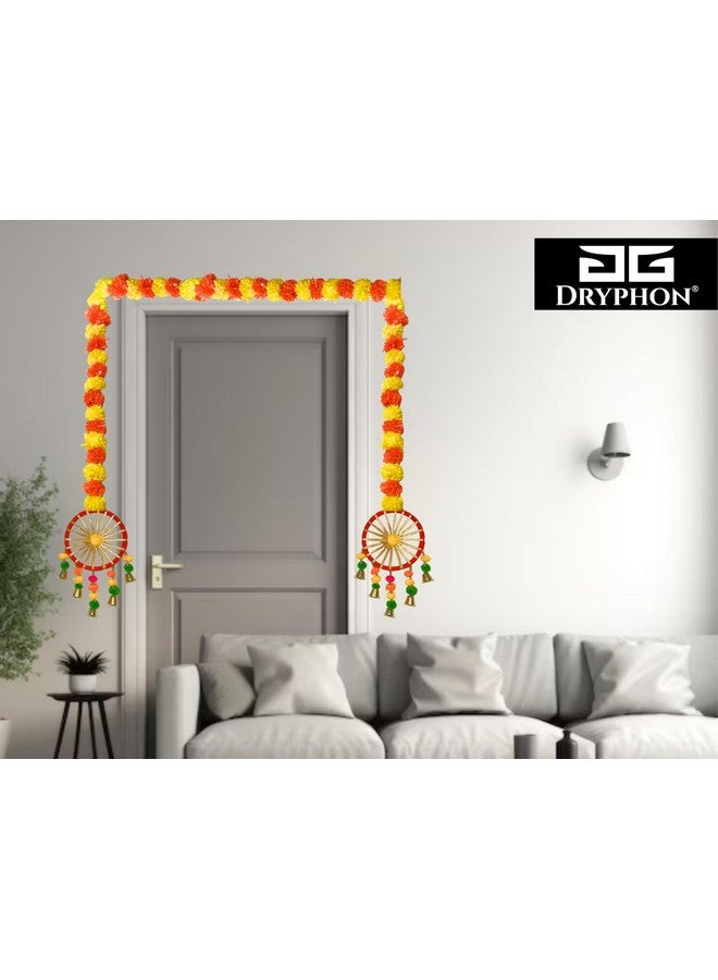 DRYPHON Artificial Marigold Flowers for Decoration with Pom Pom Ring Bell Hanging Garlands for Home Decoration for Diwali Decoration Items | Wedding | Puja Decoration Items for Home (Pack of 6) - Image 4