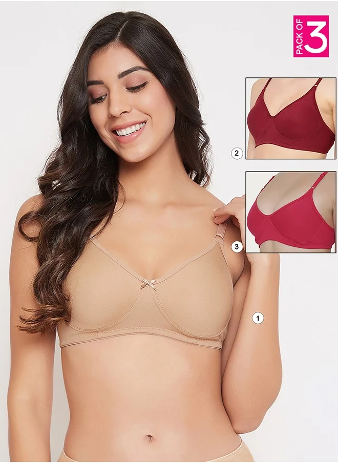 كلوفيا Clovia Pack of 3 Non-Padded Non-Wired Full Cup T-shirt Bra -Cotton Rich