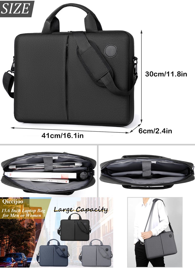 Qiccijoo - Qiccijoo Laptop Bag 15.6 Inch，Carry On Laptop Case Computer Bag for Men Women Business Briefcase Gifts for Travel/School Messenger Shoulder Bag with Strap-Black - Image 1