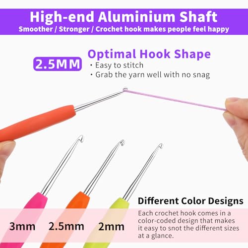 Iuuidu 3PCS Crochet Hooks, Ergonomic Handle Crochet Hooks for Arthritic Hands 3Size, Extra Long Crochet Needles for Beginners, Comfortable Smooth Knitting Needles for Handmade DIY Multicolor - Image 3