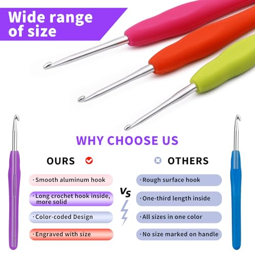 Iuuidu 3PCS Crochet Hooks, Ergonomic Handle Crochet Hooks for Arthritic Hands 3Size, Extra Long Crochet Needles for Beginners, Comfortable Smooth Knitting Needles for Handmade DIY Multicolor - Image 4
