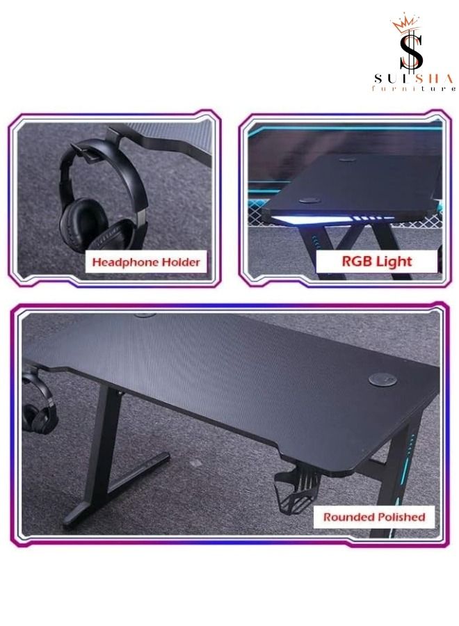 SULSHA Gaming Desk with RGB LED Colors Light Headset Hook Cup Holder Size 120 Centimeters - Image 2