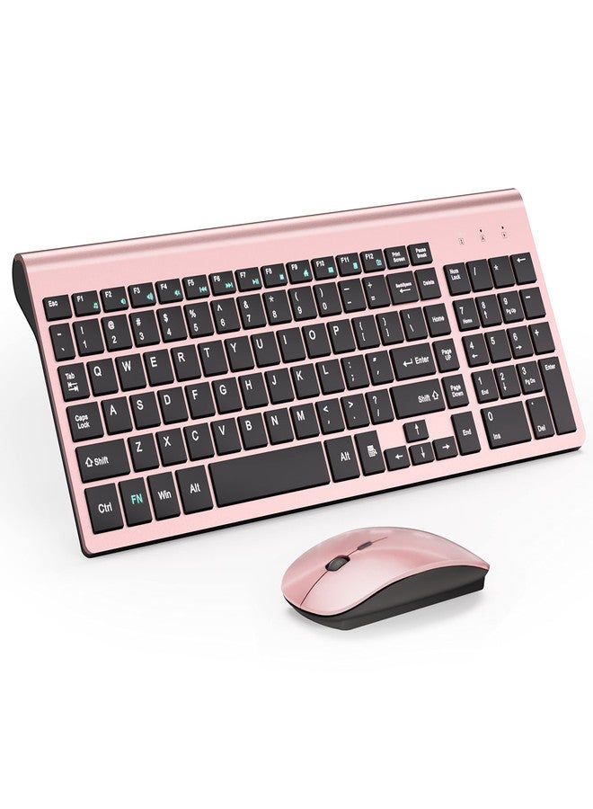 TopMate Wireless Keyboard and Mouse Ultra Slim Combo, TopMate 2.4G Silent Compact USB 2400DPI Mouse and Scissor Switch Keyboard Set with Cover, Batteries Included, for PC/Laptop/Windows/Mac - Rose Gold Black - Image 1