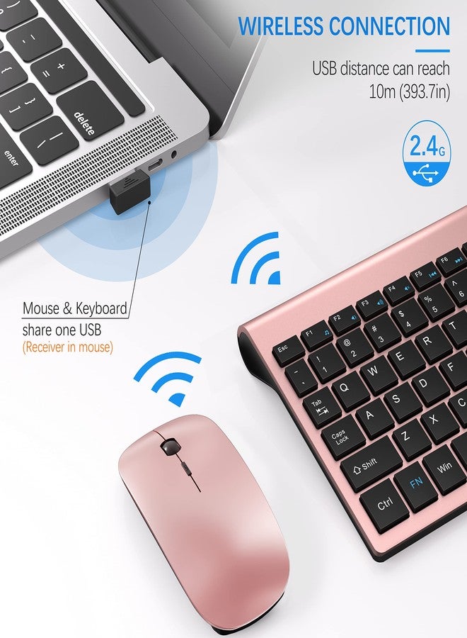 TopMate Wireless Keyboard and Mouse Ultra Slim Combo, TopMate 2.4G Silent Compact USB 2400DPI Mouse and Scissor Switch Keyboard Set with Cover, Batteries Included, for PC/Laptop/Windows/Mac - Rose Gold Black - Image 3