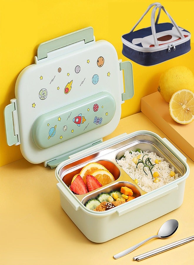 ZCM-HAPPY 3-Apartment Stainless Steel Stylish Lunch Box with Cutlery Set with Double Handles Insulated Bag For All Ages  - Image 1
